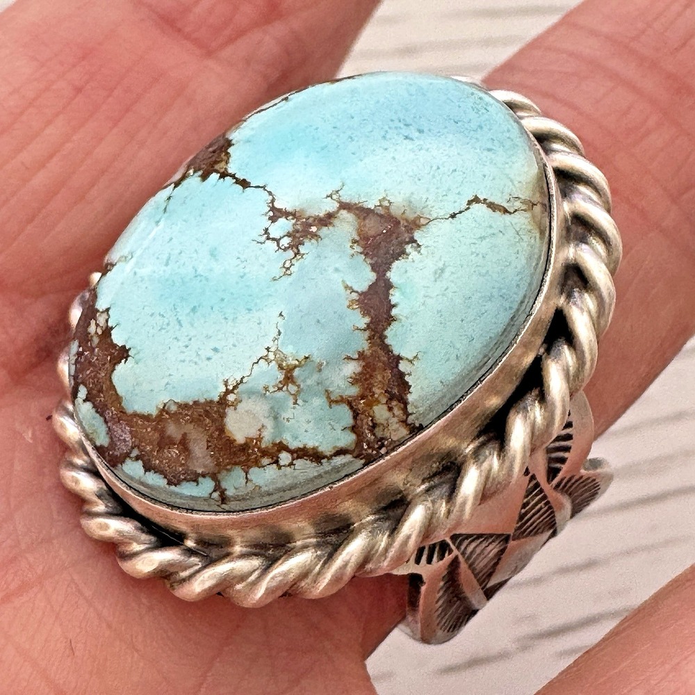 Navajo Turquoise Mens Ring Golden Hills Sz 10 Blue Tillie Jon Sterling Wide Band